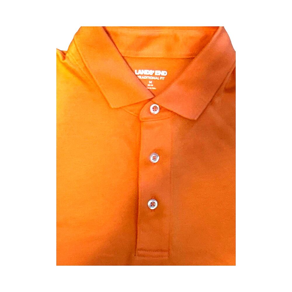 Lands' End Men's Short Sleeve Polo Shirt Size M Orange Traditional Fit